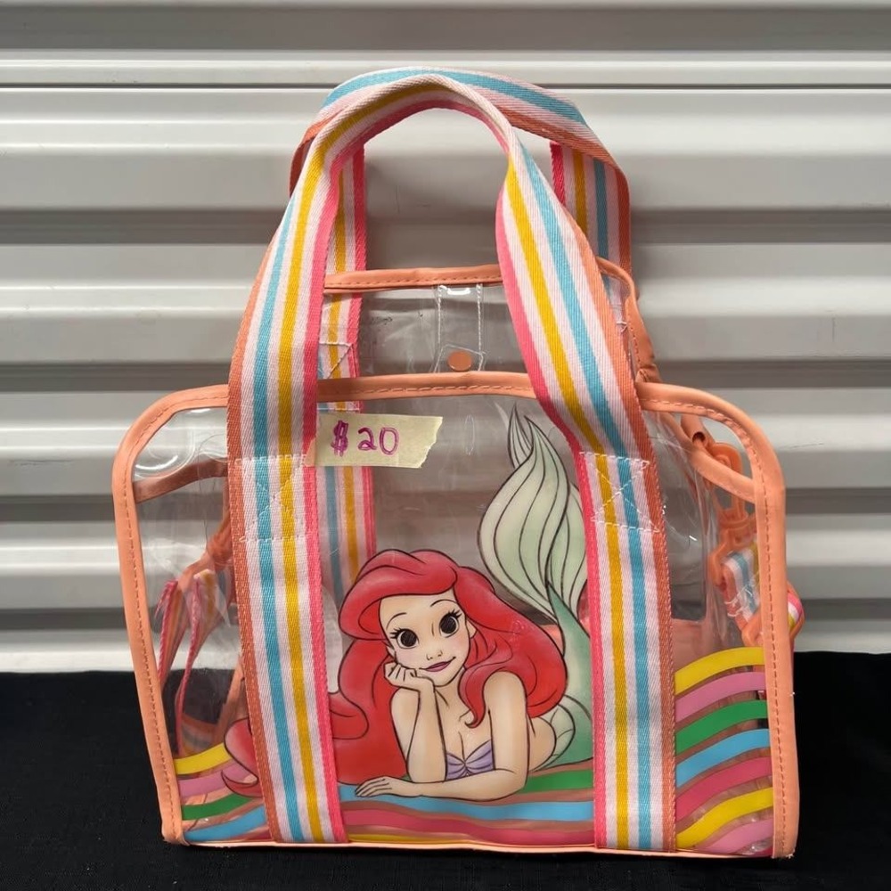 Disney Princess Ariel Clear Swim Bag Tote‎ Adjustable Strap Rainbow FLAWS